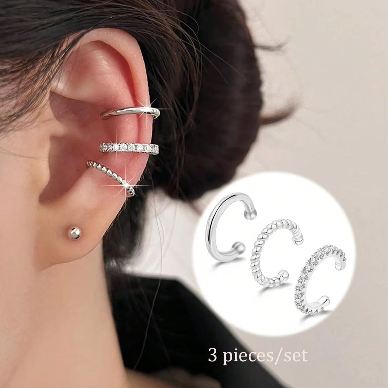 Body Jewelry Hypoallergenic - 3 szt. kolczyków nauszników dla kobiet,