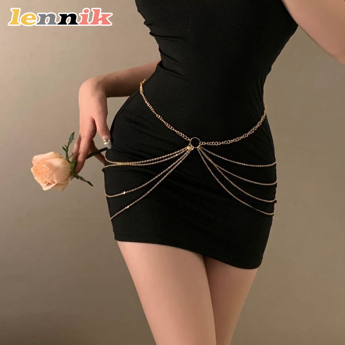 Body Jewelry In Bulk - LENNIK Metalowy łańcuszek na talię z