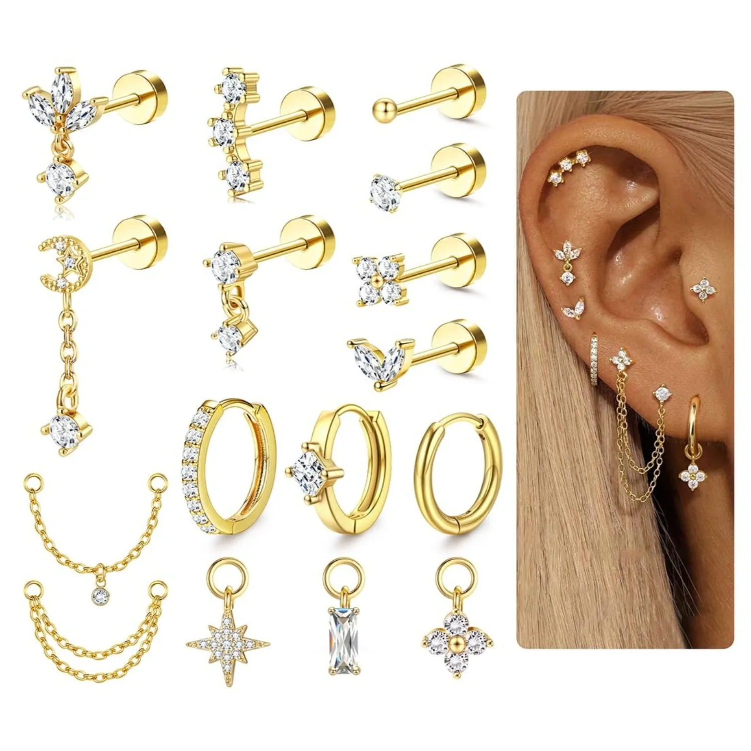 Body Jewelry Hypoallergenic - Kolczyki do chrząstki dla kobiet, o