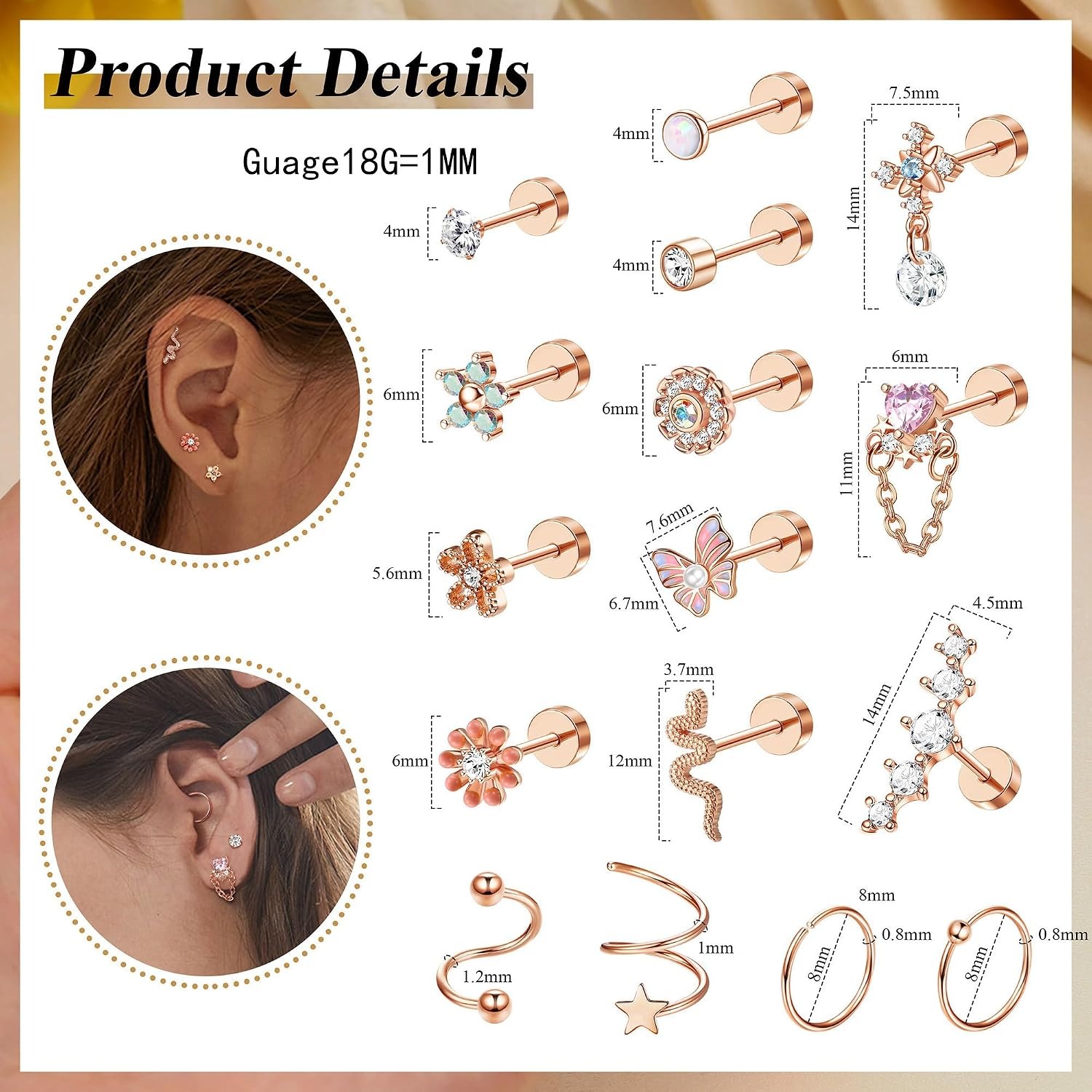 ORAZIO 18 szt. kolczyków do ch – Body Jewelry For Sensitive Skin recenzja i cena