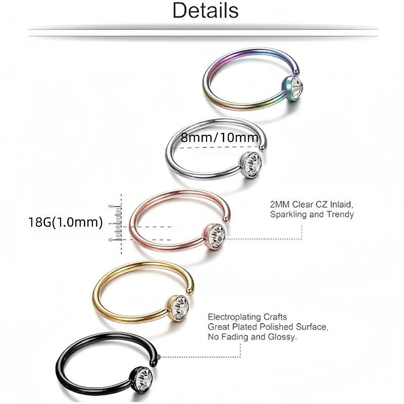 5 sztuk, kolczyki do nosa 18G, – Body Jewelry Surgical Steel recenzja i cena