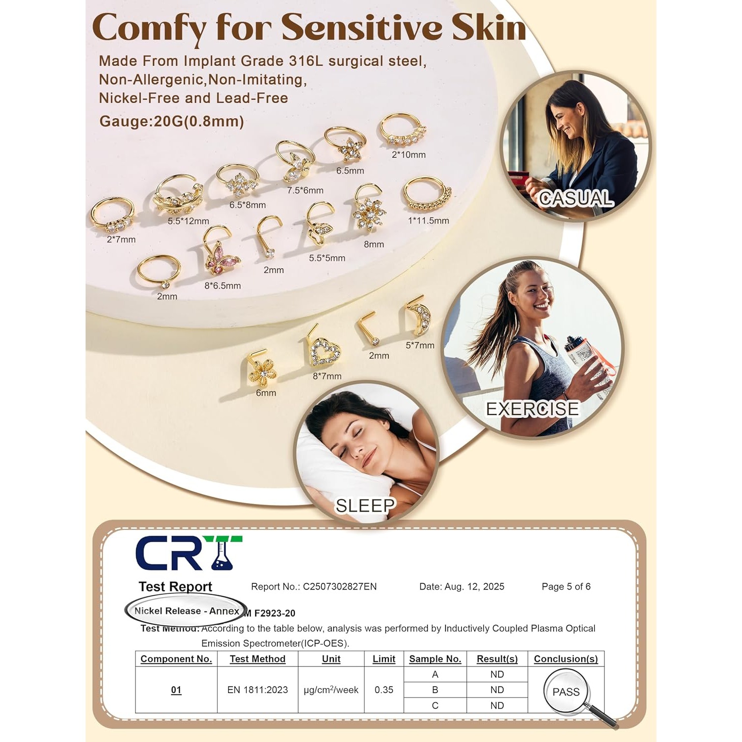 FASACCO 1 szt. Kolczyk do nosa – Body Jewelry For Sensitive Skin recenzja i cena