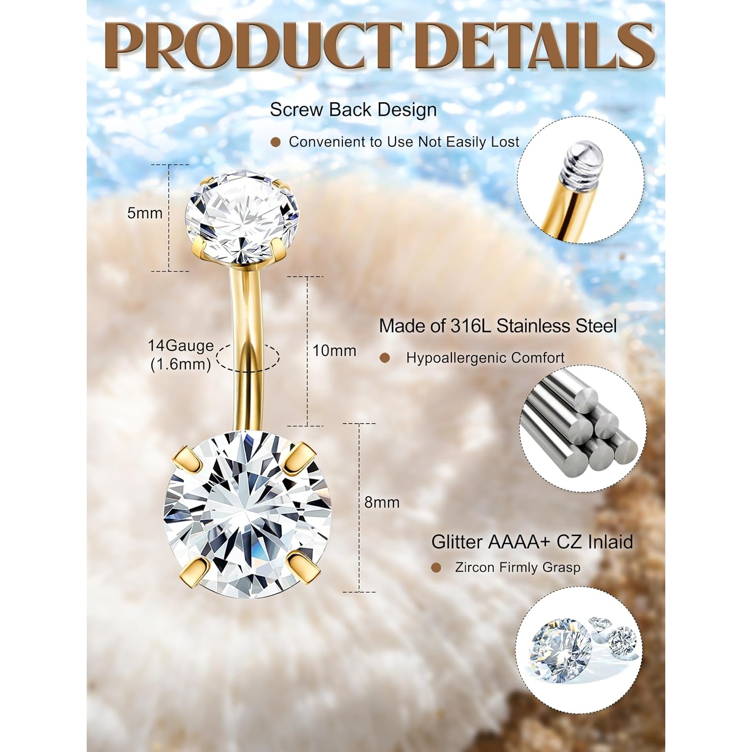 FASACCO 1 szt. 14G Kolczyki do – Body Jewelry For Sensitive Skin recenzja i cena