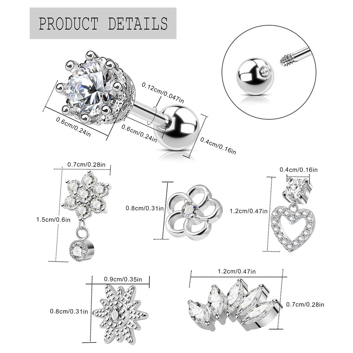 2 szt. Kolczyki na chrząstkę s – Body Jewelry Surgical Steel recenzja i cena